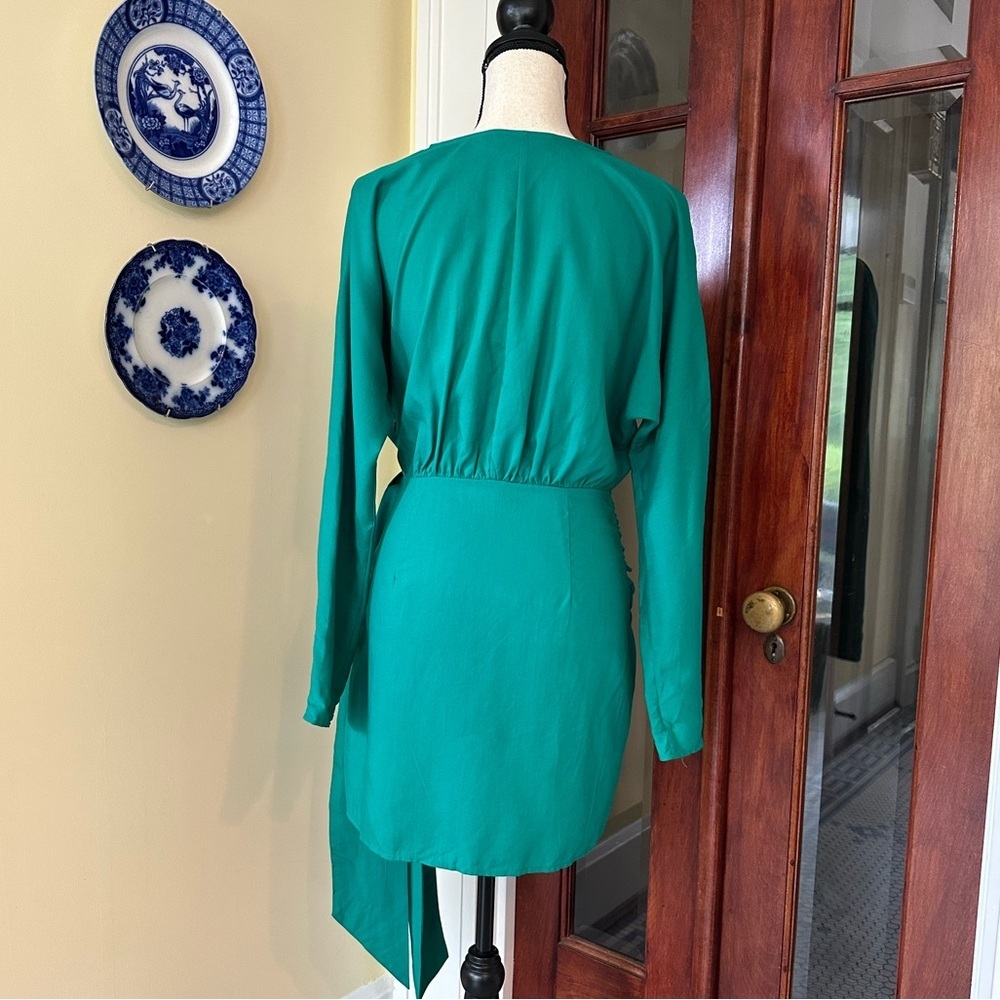 L'Academie Emerald Green Long-Sleeve Mini Wrap Dress - Picture 3 of 6